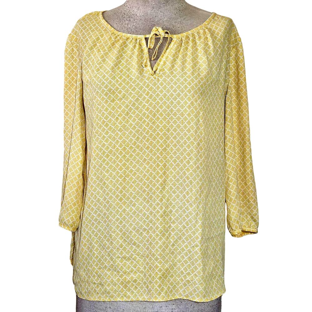 Banana Republic Yellow Keyhole Long Sleeve Blouse Size Small